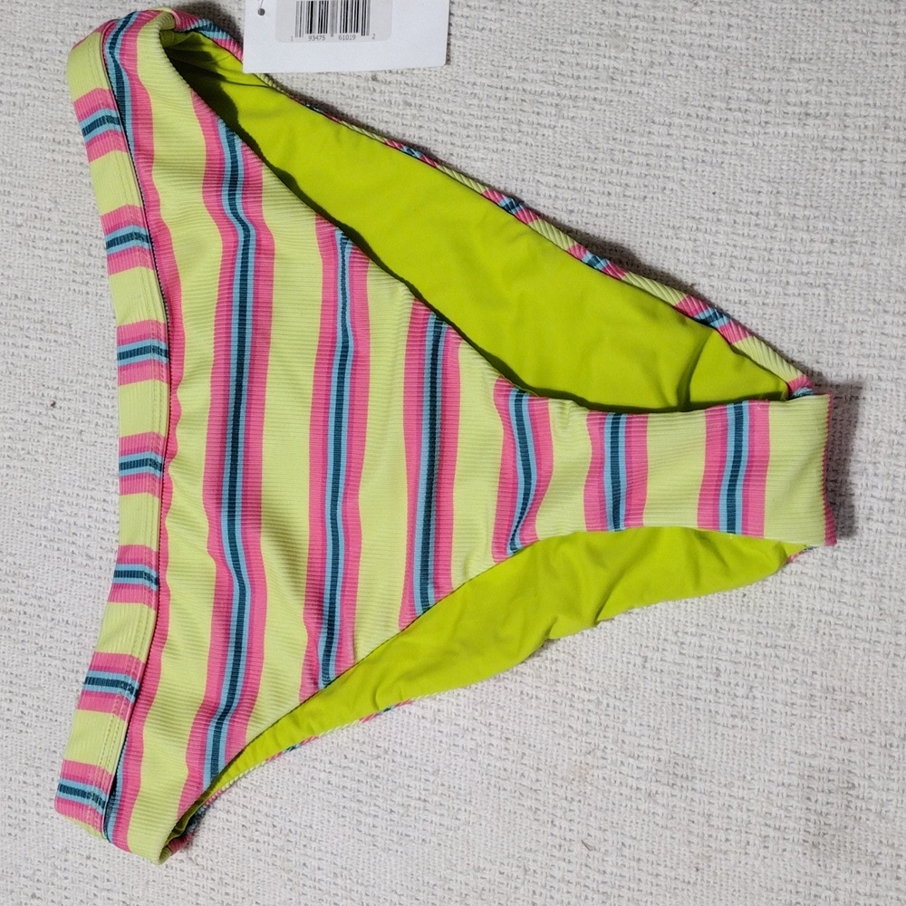 Dippin Daisys Ultra High Waisted Cheeky  Striped Ribbed Bikini Bottom Sz Medium